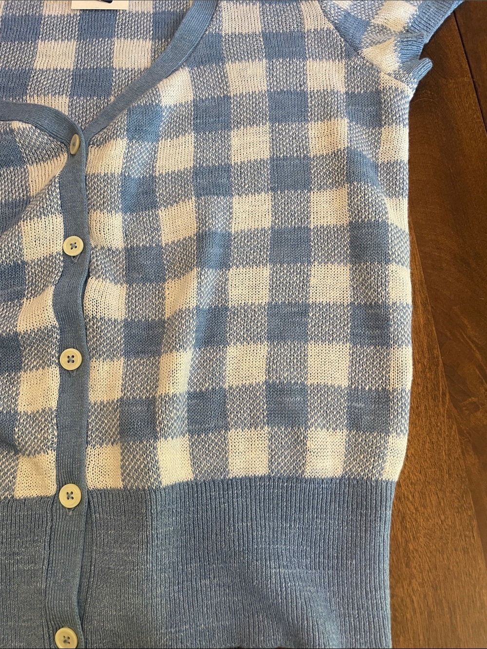 NWT Ralph Lauren Gingham Light Blue & White Short Sleeve Knit Cardigan - Picture 12 of 14